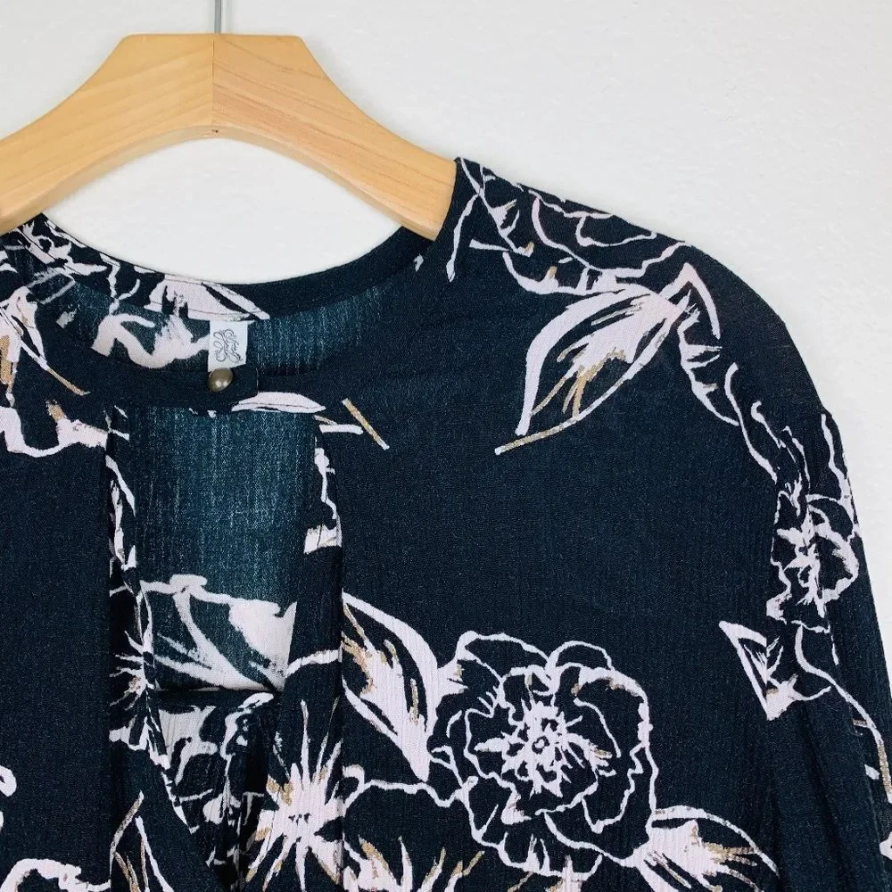 Free People Black Tree Swing Floral Tunic‎ Mini Dress Boho Size XS